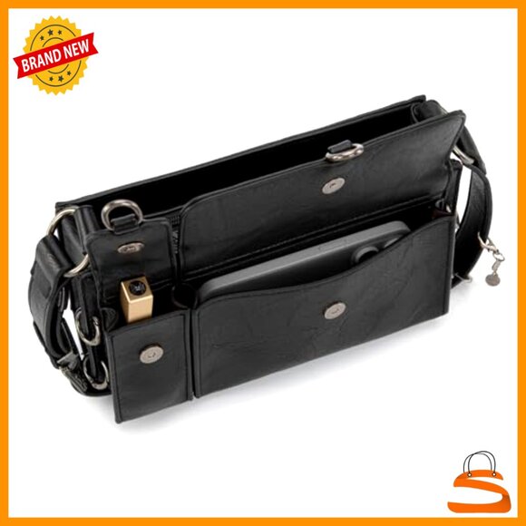 Small Shoulder Bag with Detachable Charms, Multiple Pockets, Faux Leather - Picture 5 of 7